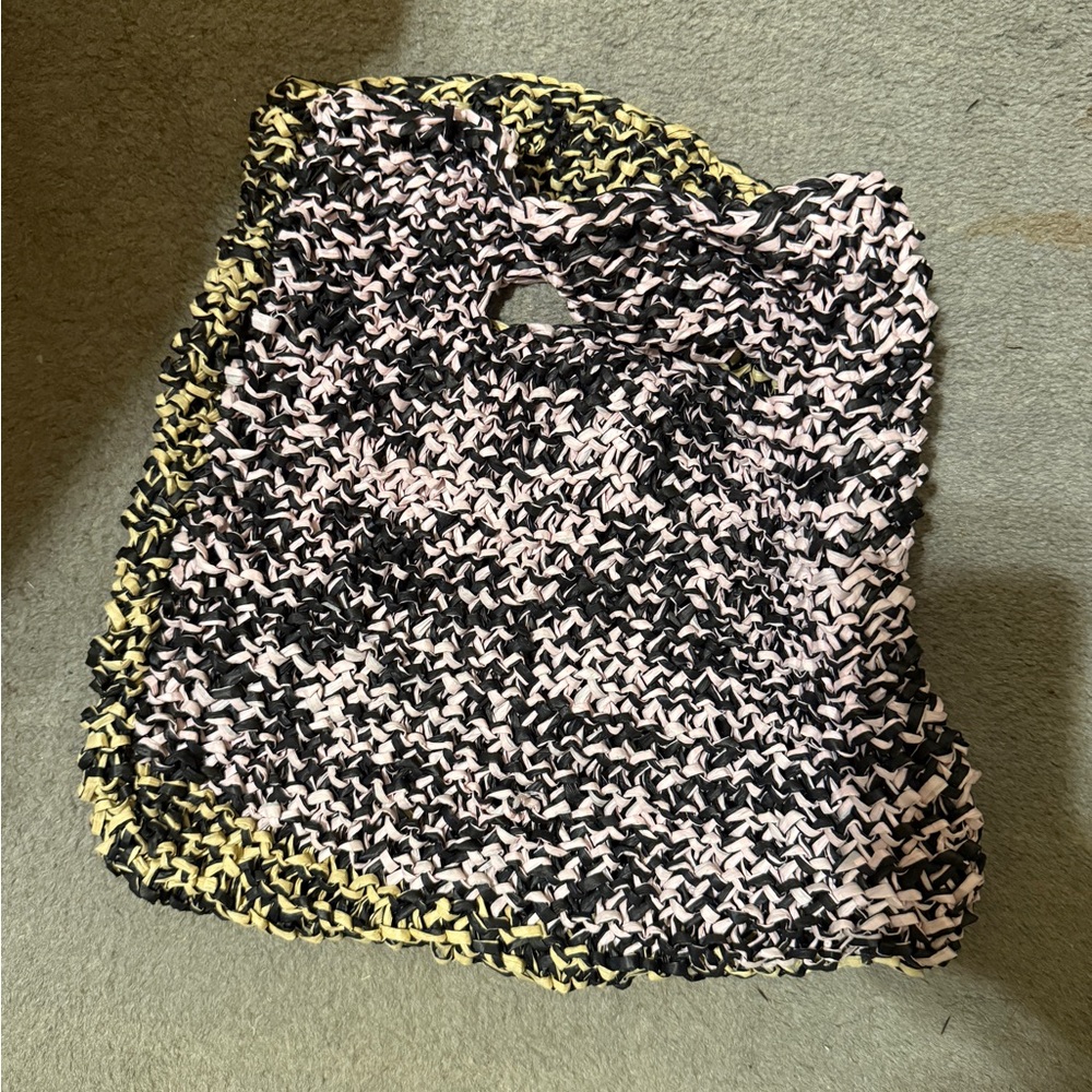 Multicolor Knit Tote Bag Black Pink Yellow Boho Crochet Style - Picture 1 of 5